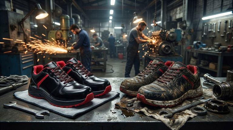 ما هي الممارسة الشائعة فيما يتعلق بصيانة الأحذية في مجالات مهنية معينة؟ نظام عملي بحذاءين