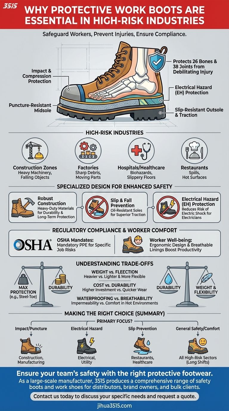 لماذا تعتبر أحذية العمل الواقية ضرورية في صناعات معينة؟ احمِ قوتك العاملة من المخاطر دليل مرئي