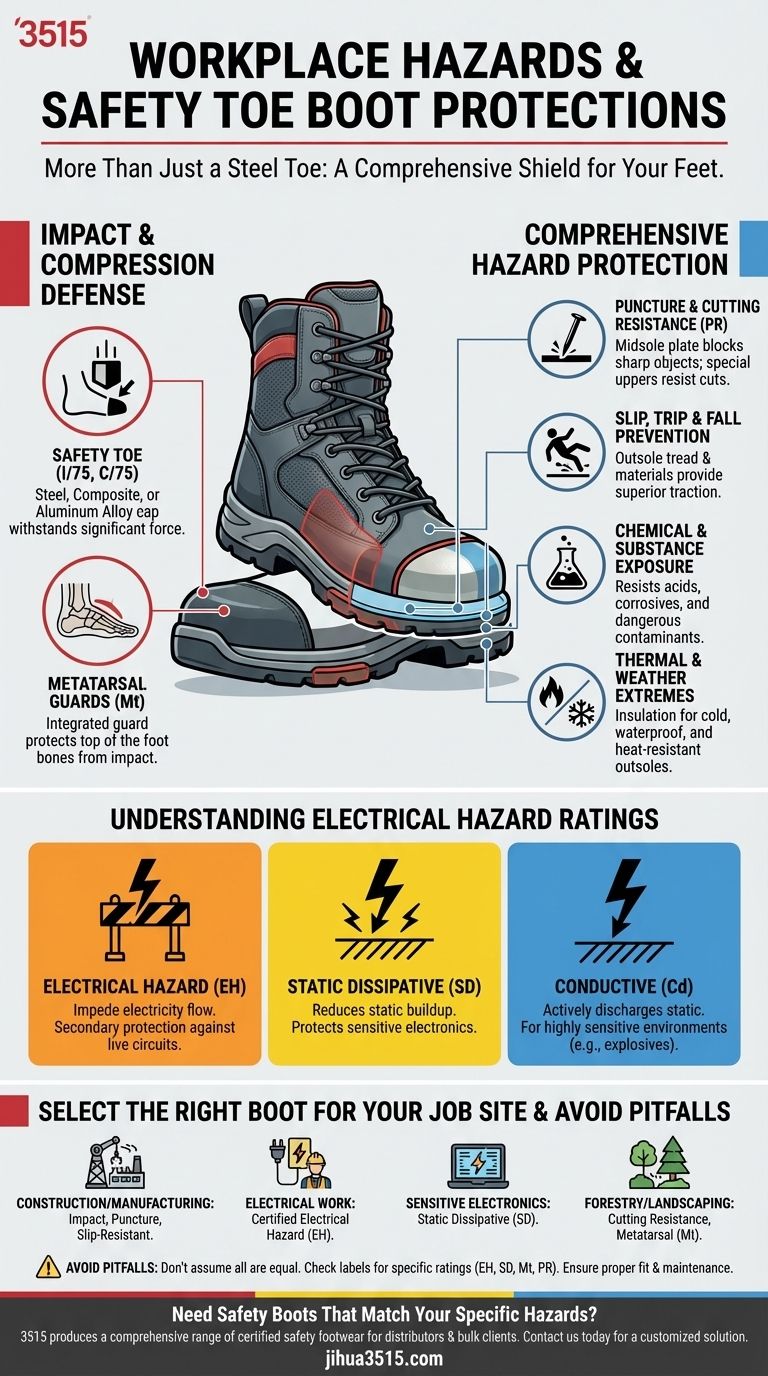 What workplace hazards do safety toe boots protect against? Comprehensive Protection Guide Visual Guide