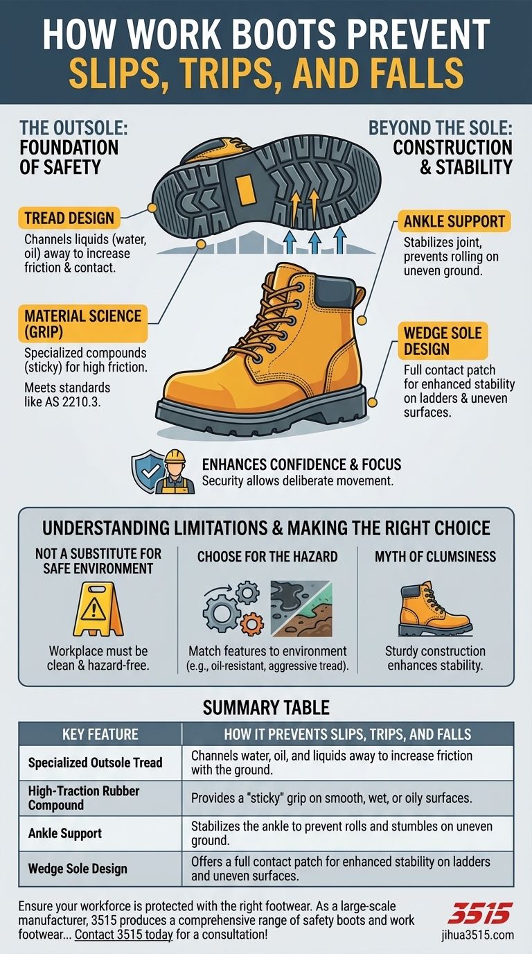 ¿Cómo ayudan las botas de trabajo a prevenir resbalones, tropiezos y caídas? Suelas diseñadas para un agarre máximo Guía Visual