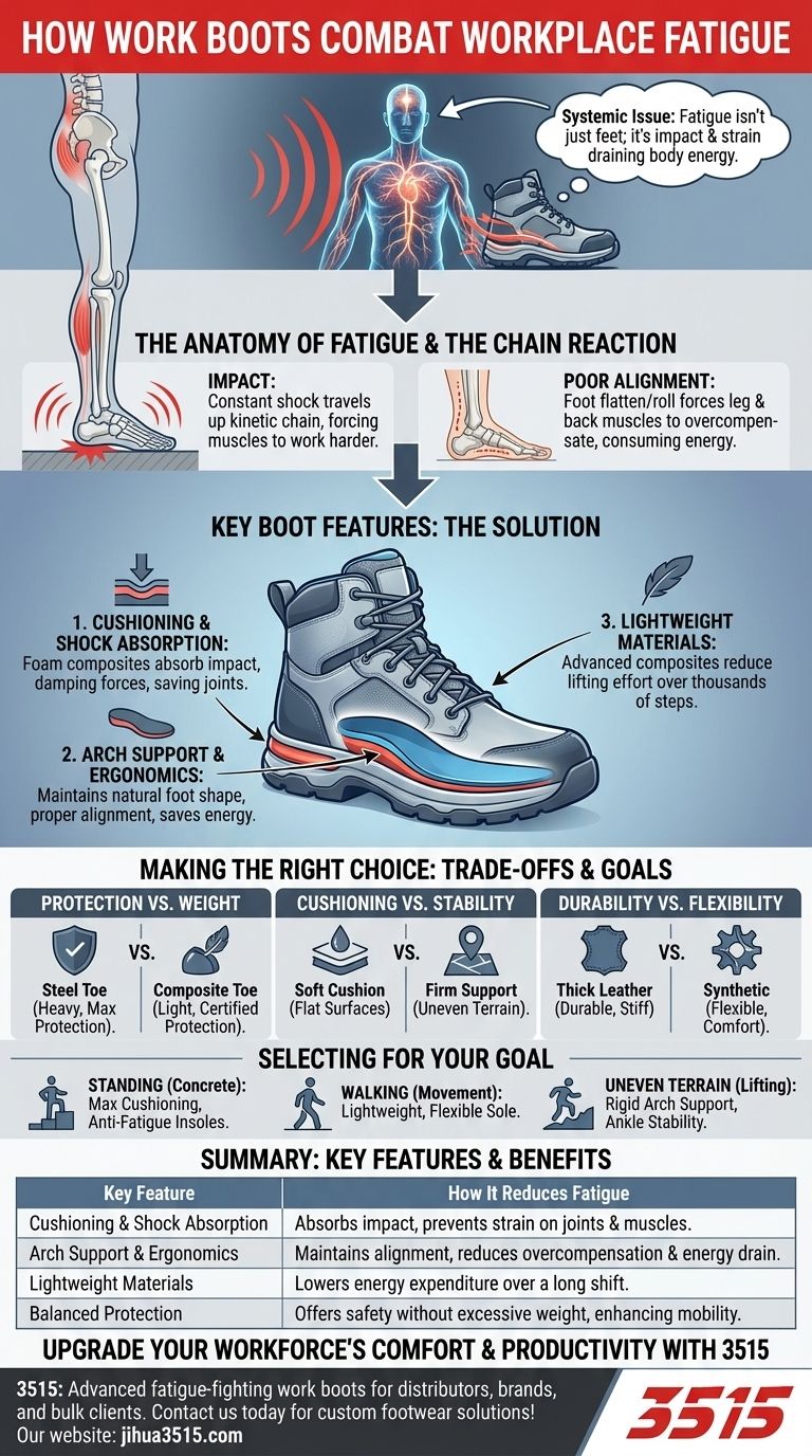 작업화는 피로를 줄이는 데 어떻게 도움이 되나요? 업무 중 에너지와 편안함 극대화 시각적 가이드