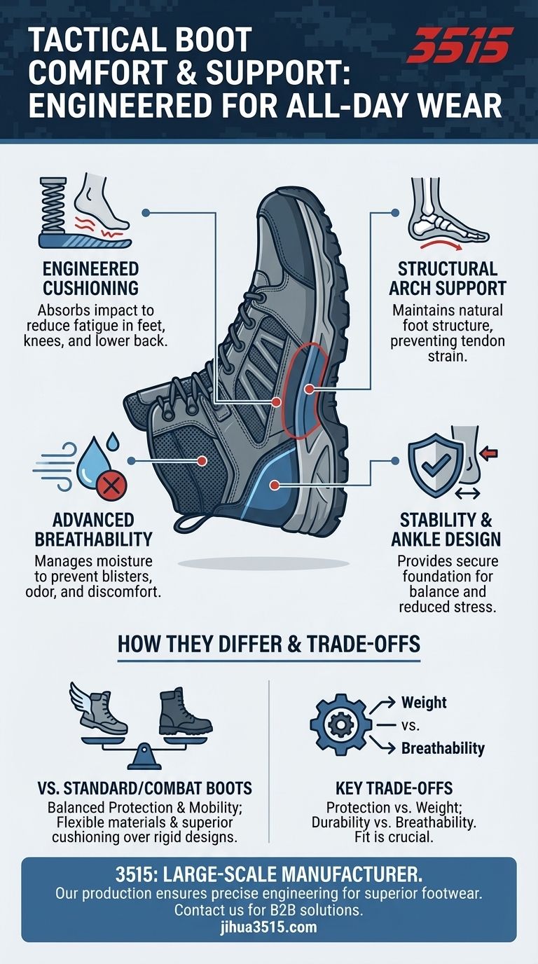 Como as botas táticas aumentam o conforto e o suporte para uso o dia todo? Explicação dos principais recursos Guia Visual