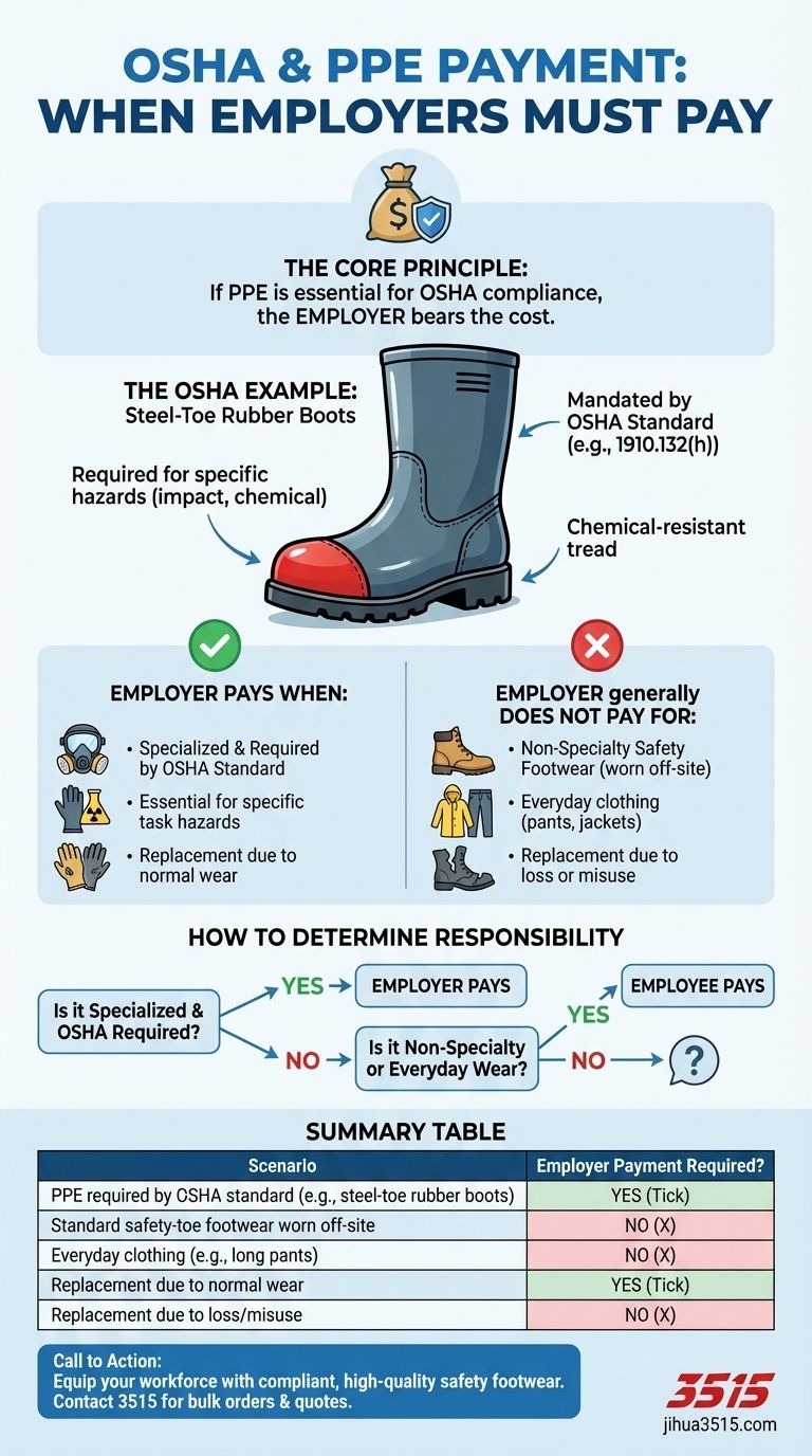 Quel exemple l'OSHA a-t-elle donné concernant les EPI qui nécessitent le paiement par l'employeur ? La règle des bottes en caoutchouc à embout d'acier expliquée Guide Visuel