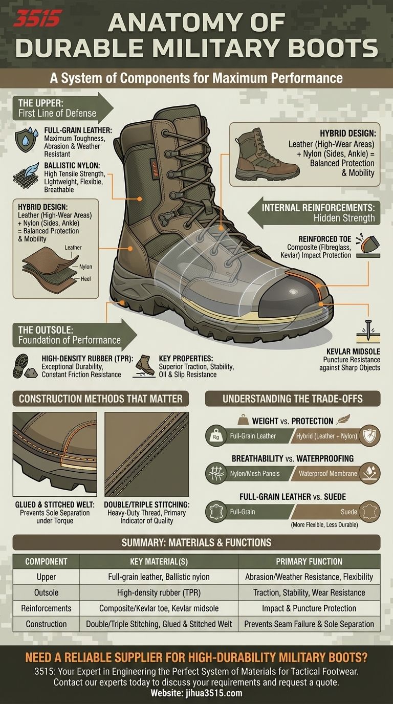 Quels matériaux sont couramment utilisés pour améliorer la durabilité des bottes militaires ? Découvrez le système de matériaux pour une résistance ultime. Guide Visuel