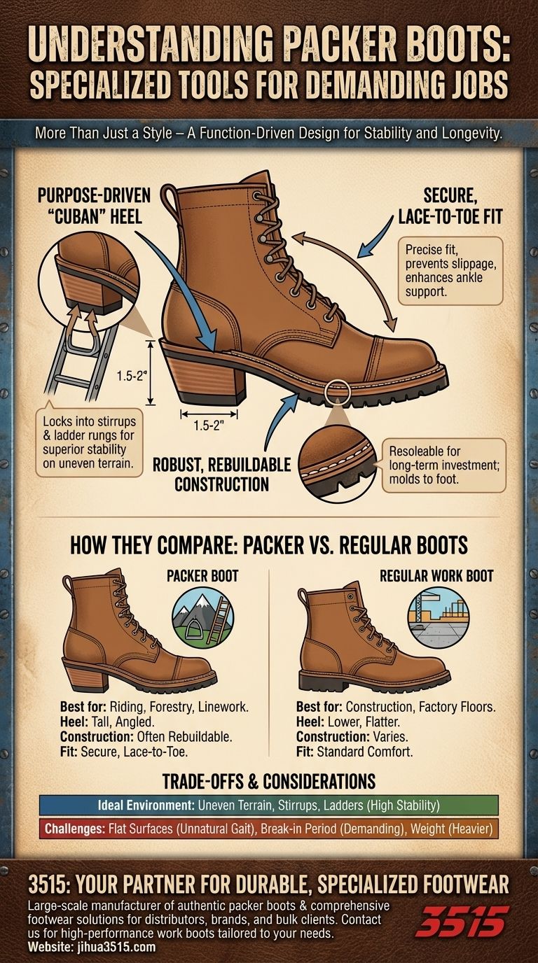 Qu'est-ce qu'une botte de packer et en quoi diffère-t-elle d'une botte ordinaire ? Stabilité spécialisée pour les travaux exigeants Guide Visuel