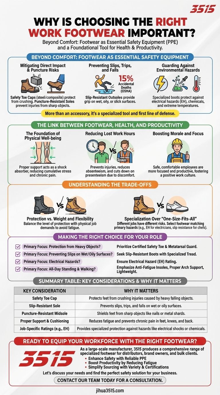 ¿Por qué es importante elegir el calzado de trabajo adecuado? Esencial para la seguridad, la salud y la productividad. Guía Visual