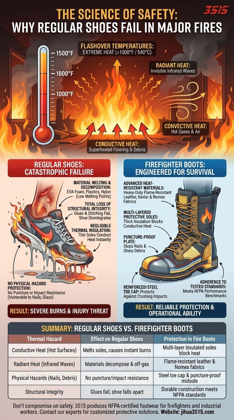 Quanto possono aumentare le temperature durante un incendio importante e perché le scarpe normali sono pericolose? Guida Visiva