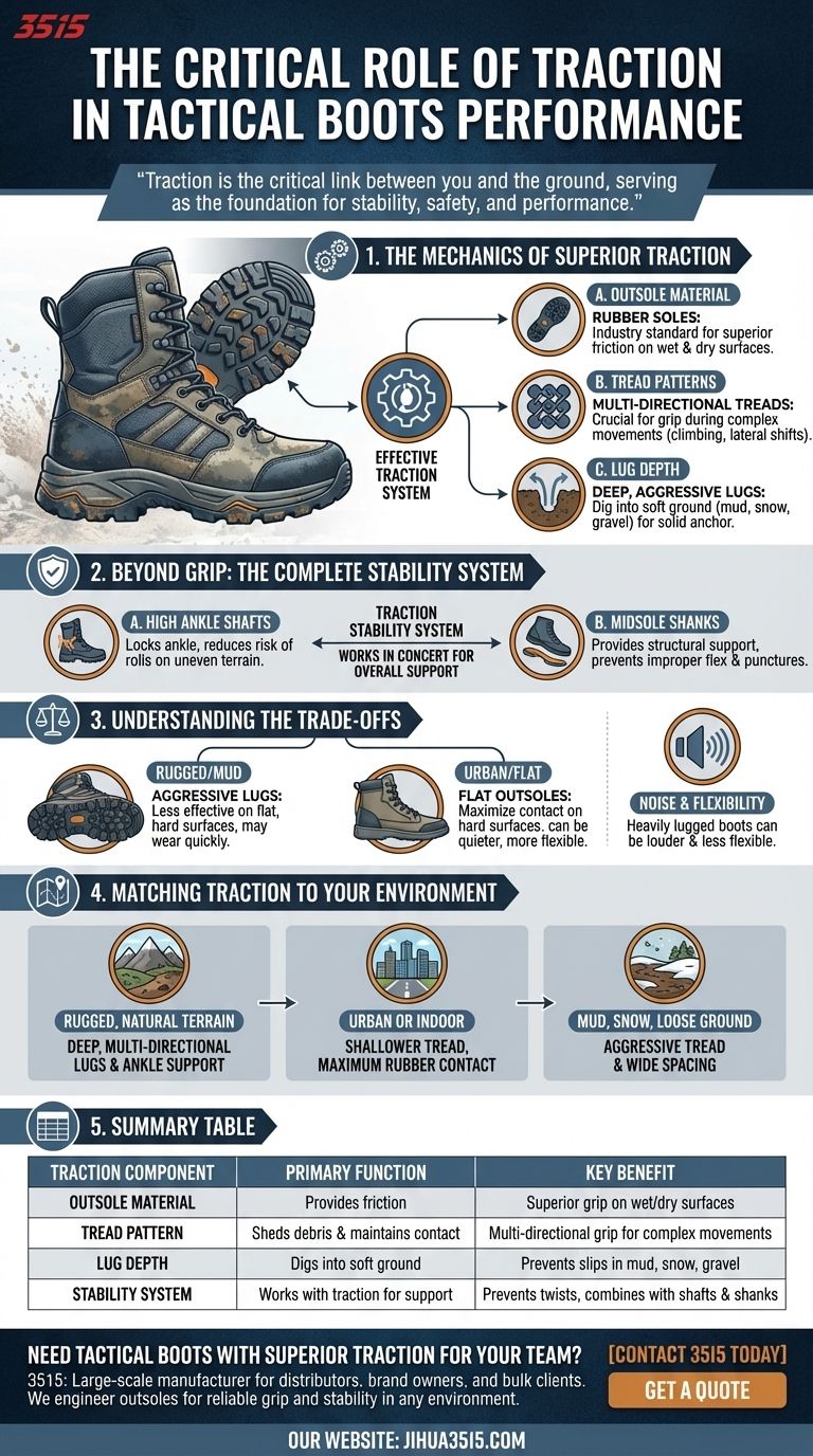 Quel rôle la traction joue-t-elle dans la performance des bottes tactiques ? Assurer la stabilité et la sécurité sur tous les terrains Guide Visuel