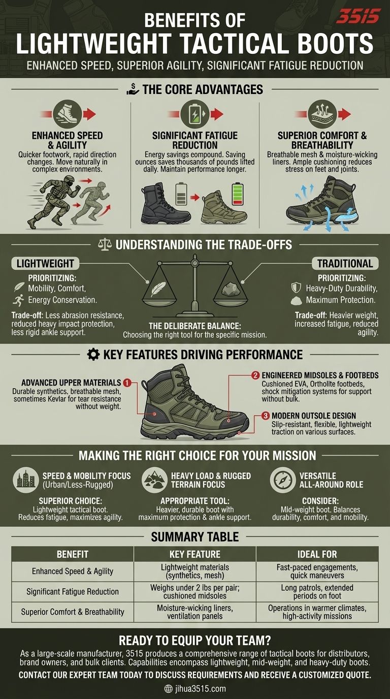 Quels sont les avantages des bottes tactiques légères ? Vitesse, agilité améliorées et fatigue réduite Guide Visuel