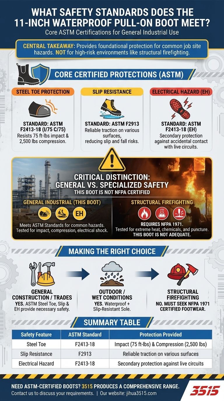 Quais normas de segurança a bota impermeável de cano alto de 11 polegadas atende? Proteção Certificada ASTM para Trabalho Industrial Guia Visual