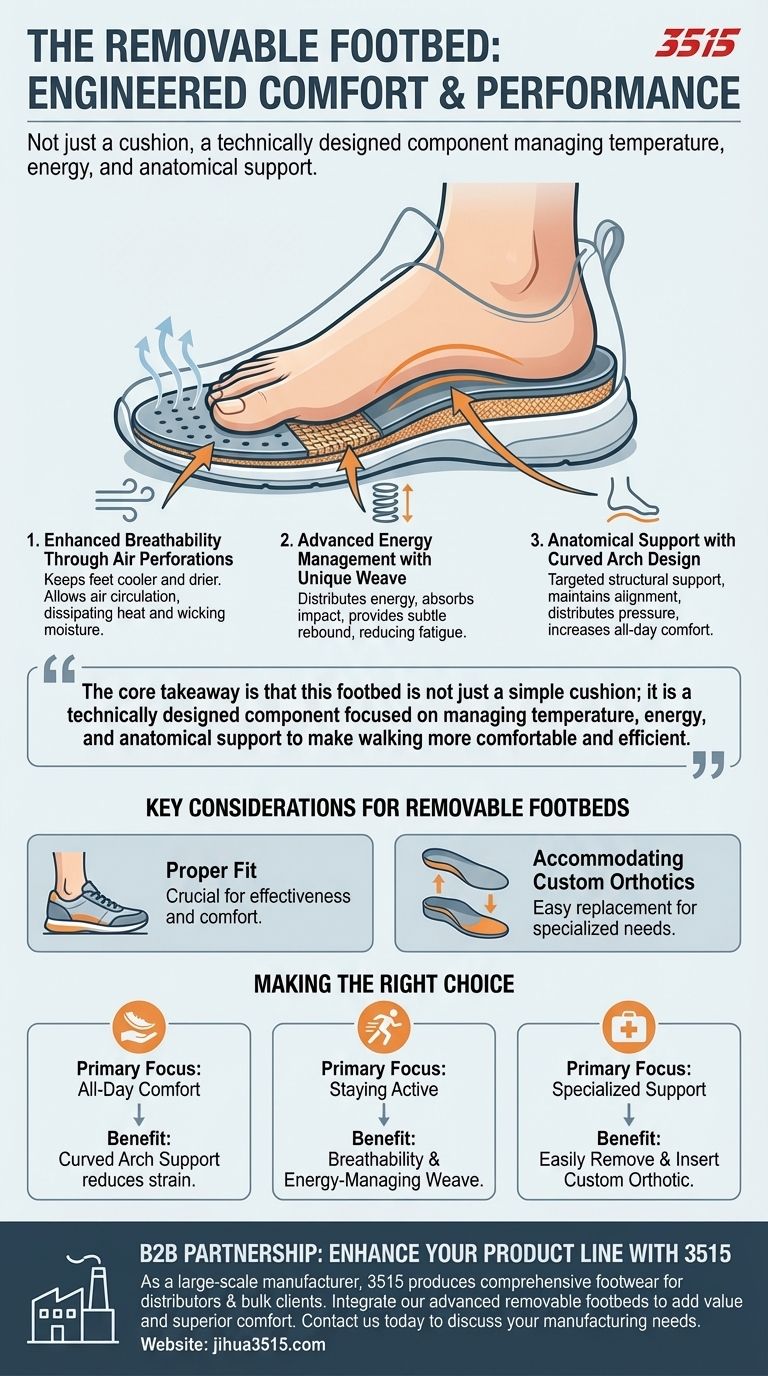 What features does the removable footbed include? Engineered for Breathability, Energy, and Support Visual Guide