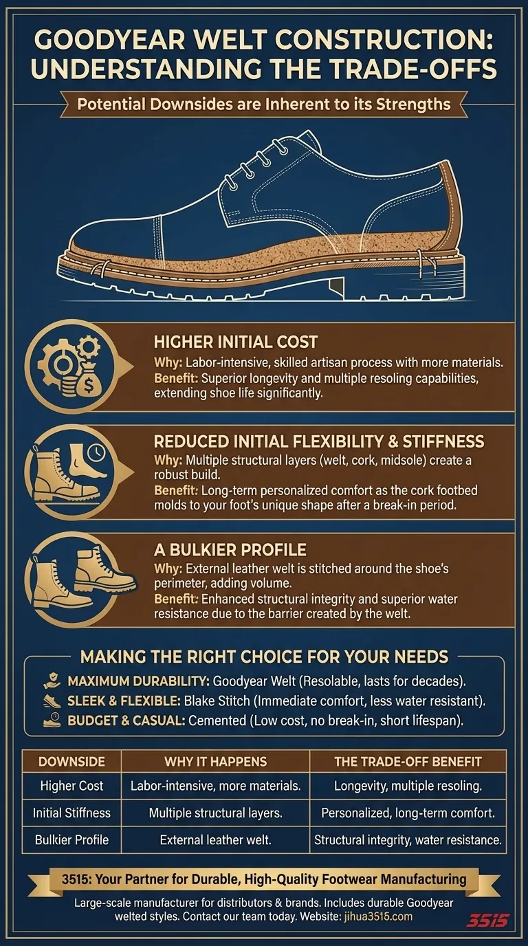 Quel est le principal inconvénient de la construction Goodyear welt ? Un guide des compromis pour la durabilité Guide Visuel