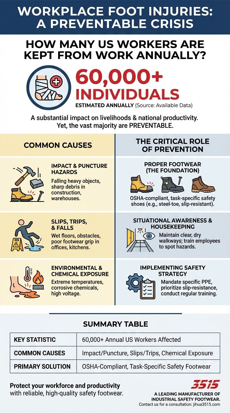 Combien de personnes aux États-Unis sont empêchées de travailler chaque année en raison de blessures aux pieds ? Prévenir plus de 60 000 journées de travail perdues Guide Visuel