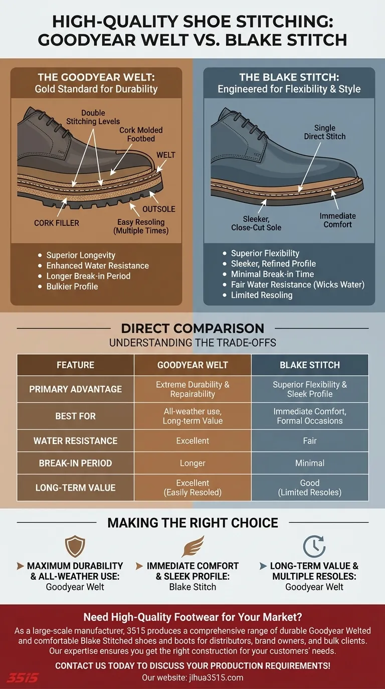 Quels sont les deux principaux types de coutures de chaussures de haute qualité ? Cousu Blake vs. Cousu Goodyear Guide Visuel