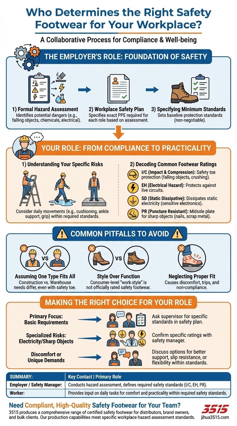 工人应咨询谁以确定适合其工作场所的安全鞋？从您的雇主开始，以合规和安全的选择 图解指南