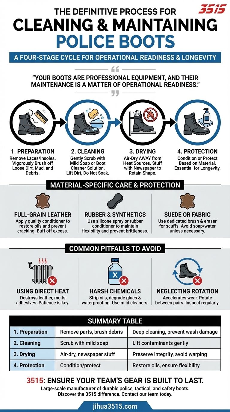 警察官用ブーツのクリーニングとメンテナンスの手順とは？耐久性を高めるための決定版ガイド ビジュアルガイド