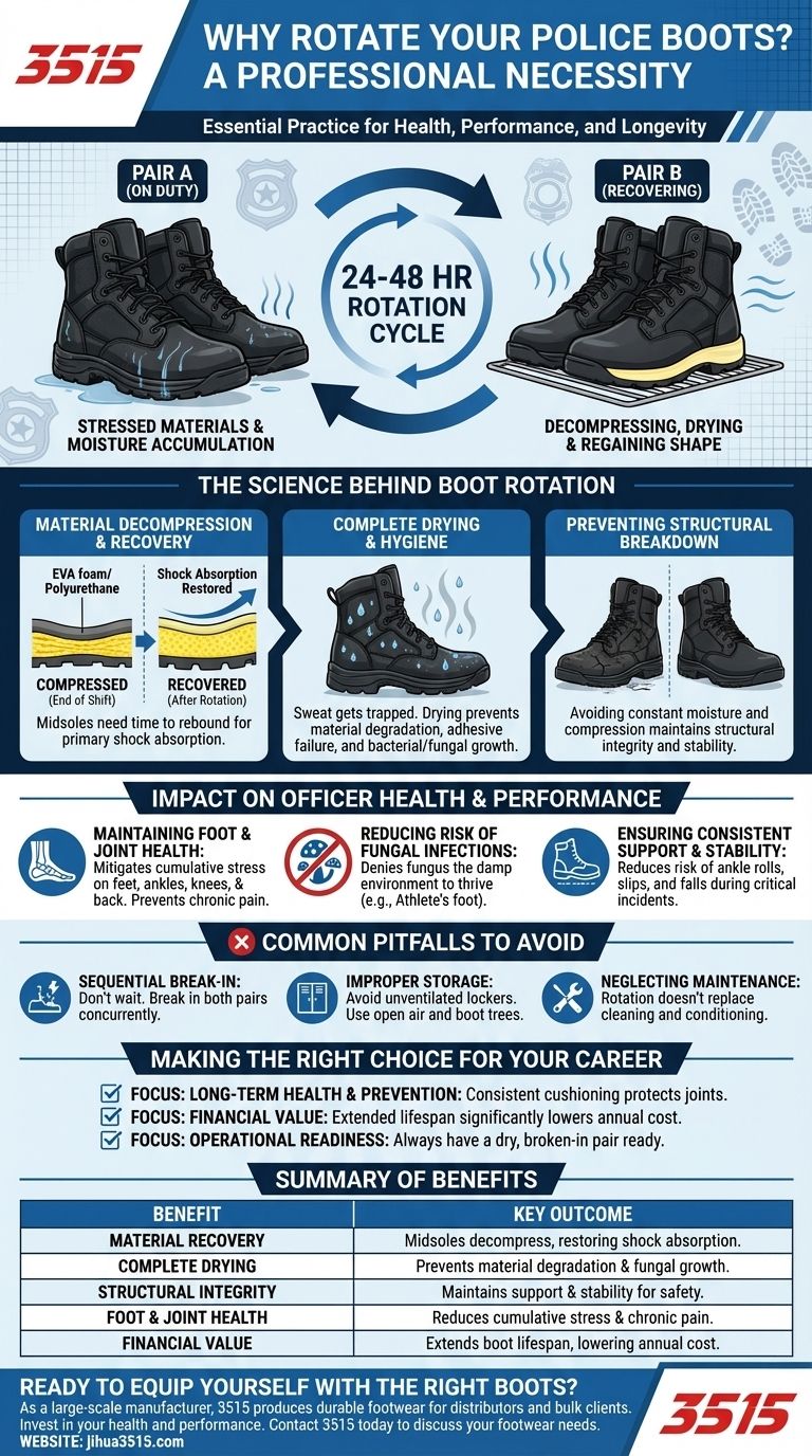 Pourquoi est-il important d'alterner entre deux paires de bottes de police ? Prolongation de la durée de vie et protection de votre santé Guide Visuel