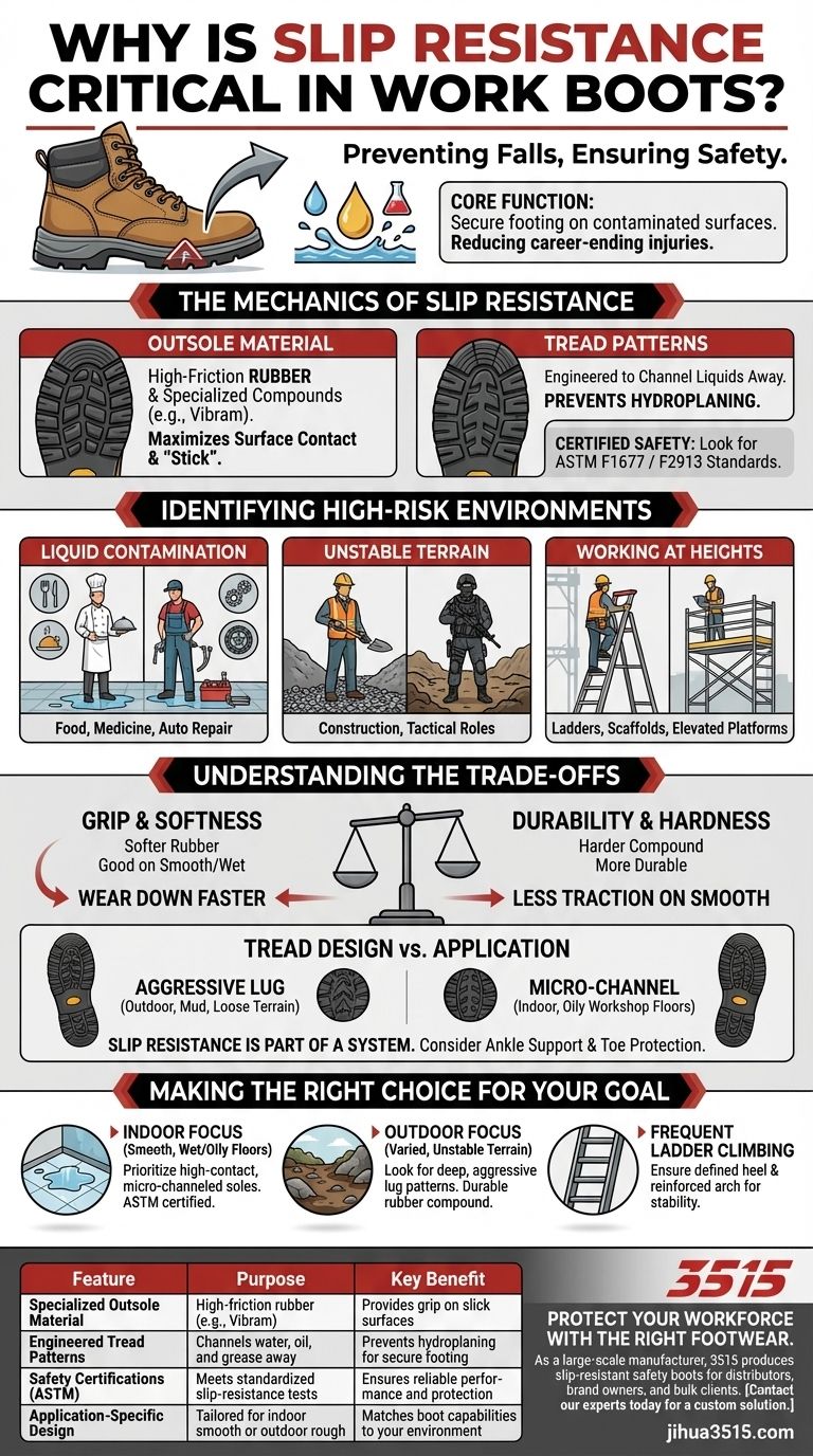 Why is slip resistance a necessary feature in work boots? Prevent Falls and Ensure Workplace Safety Visual Guide