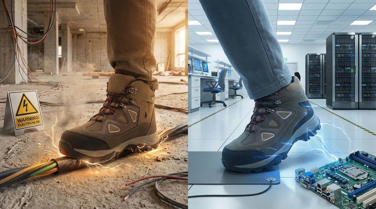 ما هي أنواع الحماية من المخاطر الكهربائية المتوفرة في أحذية العمل؟ شرح مفصل للحماية الكهربائية (EH) مقابل الحماية من التفريغ الكهروستاتيكي (SD)