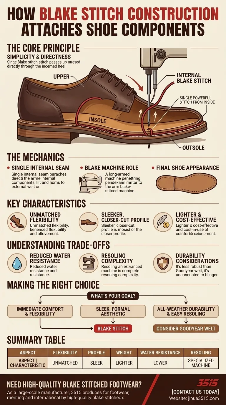 Comment la construction Blake Stitch attache-t-elle les composants de la chaussure ? Pour une flexibilité supérieure et un design épuré Guide Visuel