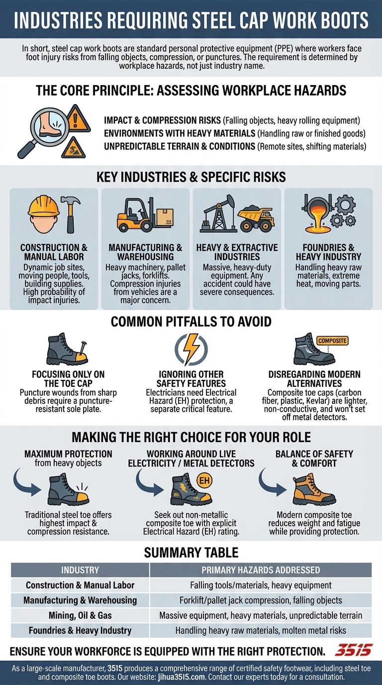 ما هي الصناعات التي تتطلب عادةً استخدام أحذية العمل ذات المقدمة الفولاذية؟ دليل أساسي للقطاعات عالية المخاطر دليل مرئي