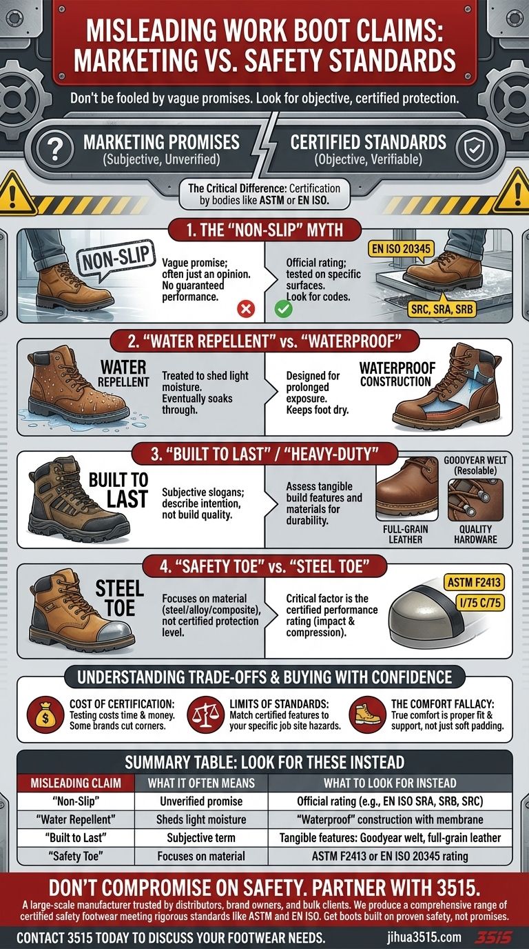 Quels types de déclarations trompeuses les fabricants peuvent-ils faire sur leurs chaussures de sécurité ? Évitez les fausses promesses de sécurité Guide Visuel