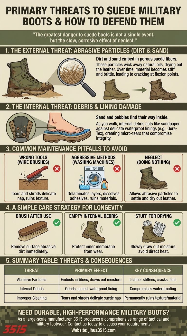 Quali sono le principali minacce per gli scarponi militari in camoscio? Proteggi la tua attrezzatura da guasti prematuri Guida Visiva