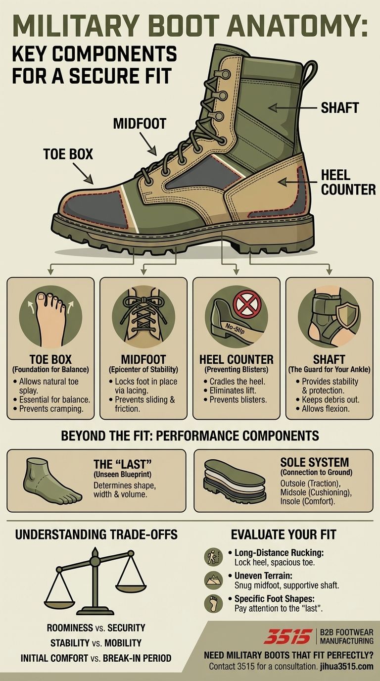Quali sono le componenti chiave dell'anatomia degli scarponi militari che influenzano la calzata? Sblocca comfort e prestazioni perfetti Guida Visiva