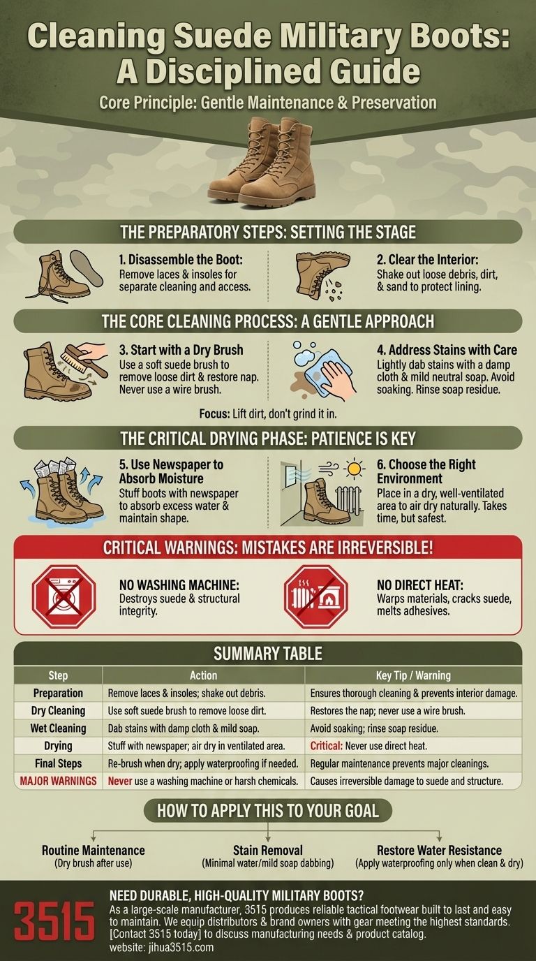 Quels sont les conseils et les avertissements pour nettoyer des bottes militaires en daim ? Préservez votre équipement avec une touche délicate Guide Visuel