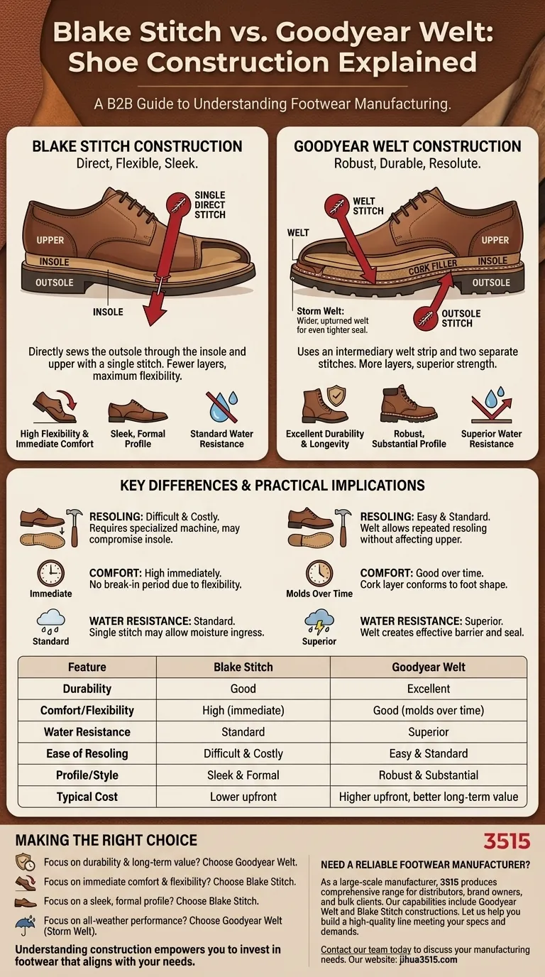 Quelle est la principale différence entre la construction Blake Stitch et Goodyear welt ? Choisissez la bonne chaussure pour la durabilité et le style Guide Visuel