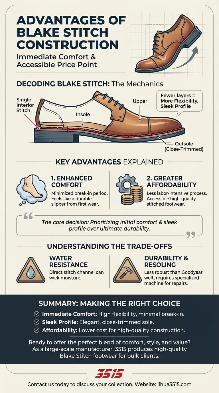 Quels sont les avantages de la construction Blake Stitch ? Découvrez le confort immédiat et la valeur. Guide Visuel