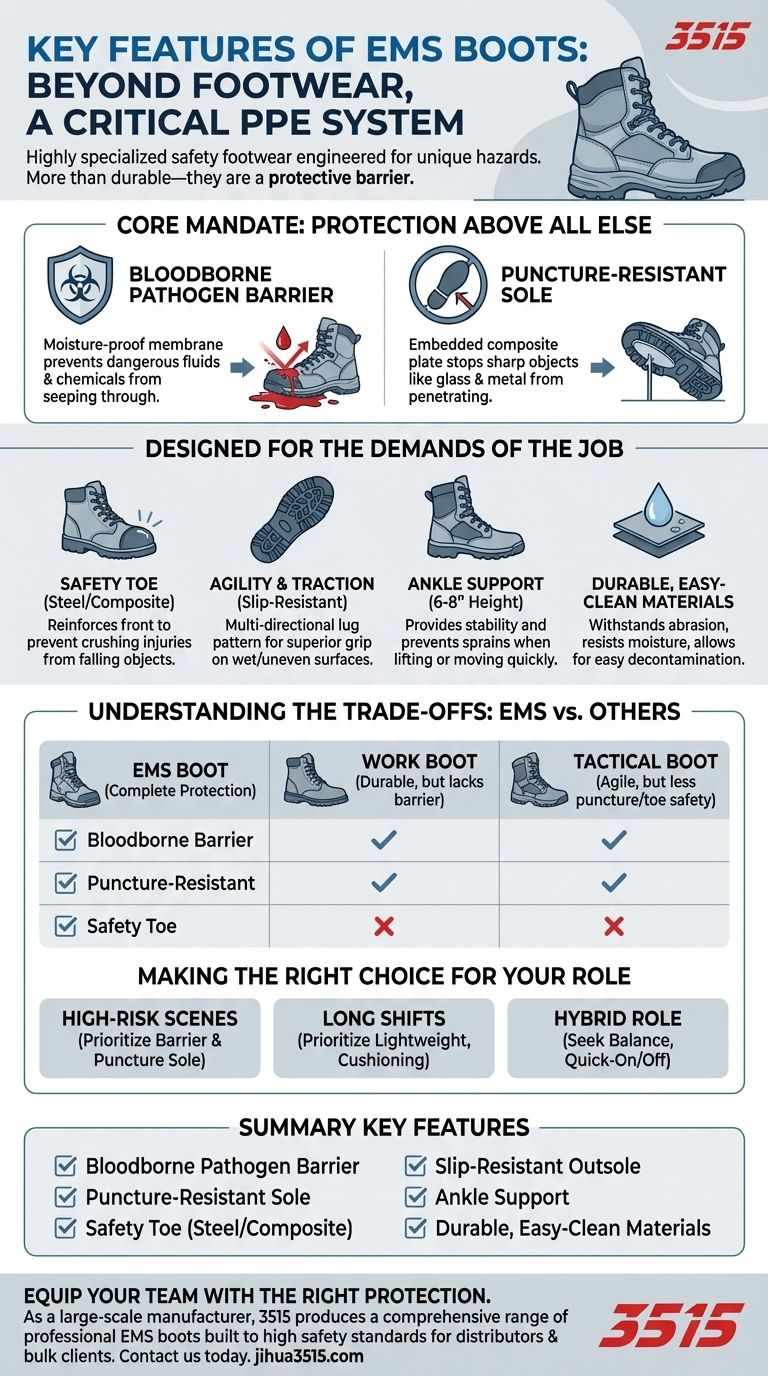 ما هي الميزات الرئيسية لأحذية الاستجابة للطوارئ الطبية؟ حماية أساسية للمستجيبين للطوارئ دليل مرئي