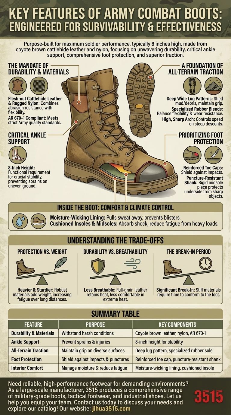 ¿Cuáles son las características clave de las botas de combate del Ejército? Diseño esencial para máxima durabilidad y protección Guía Visual