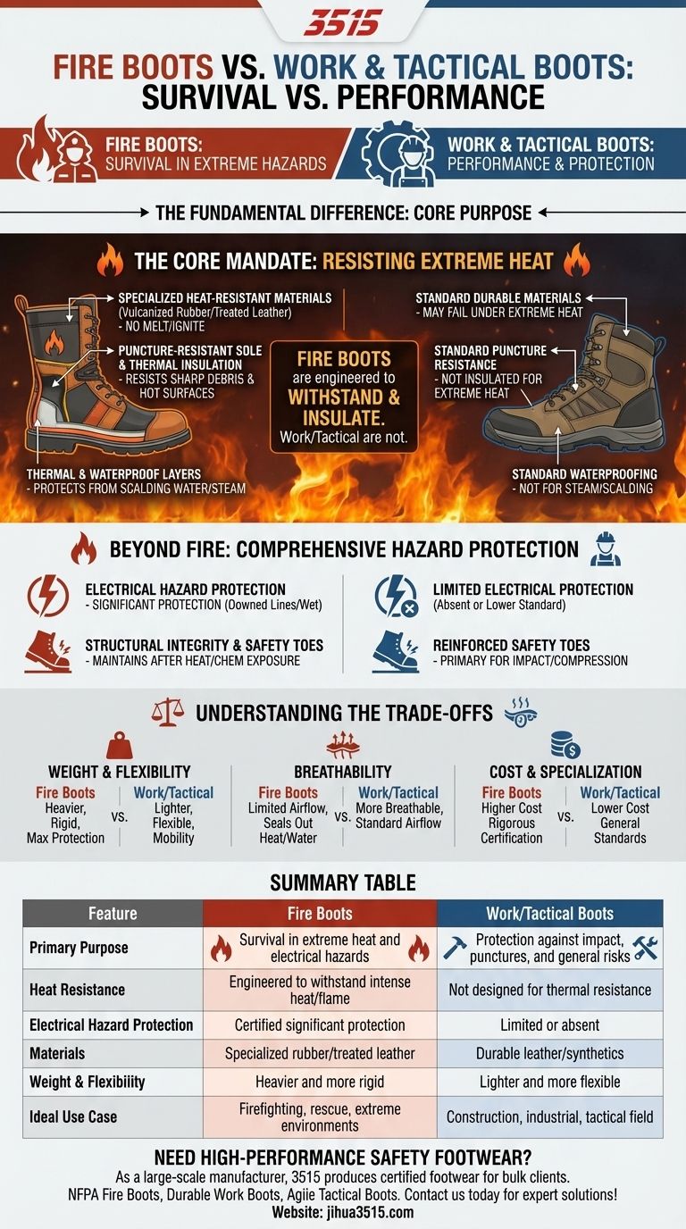 كيف تختلف أحذية رجال الإطفاء عن الأحذية التكتيكية أو أحذية العمل القياسية؟ رؤى السلامة الأساسية للبيئات عالية المخاطر دليل مرئي