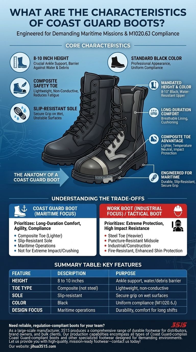 Quelles sont les caractéristiques des bottes de la Garde Côtière ? Des chaussures durables et conformes pour les missions maritimes Guide Visuel
