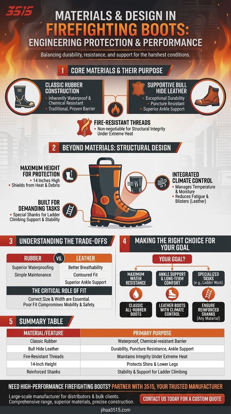 消防ブーツにはどのような素材が使用されていますか？ゴム、革、安全機能のガイド ビジュアルガイド