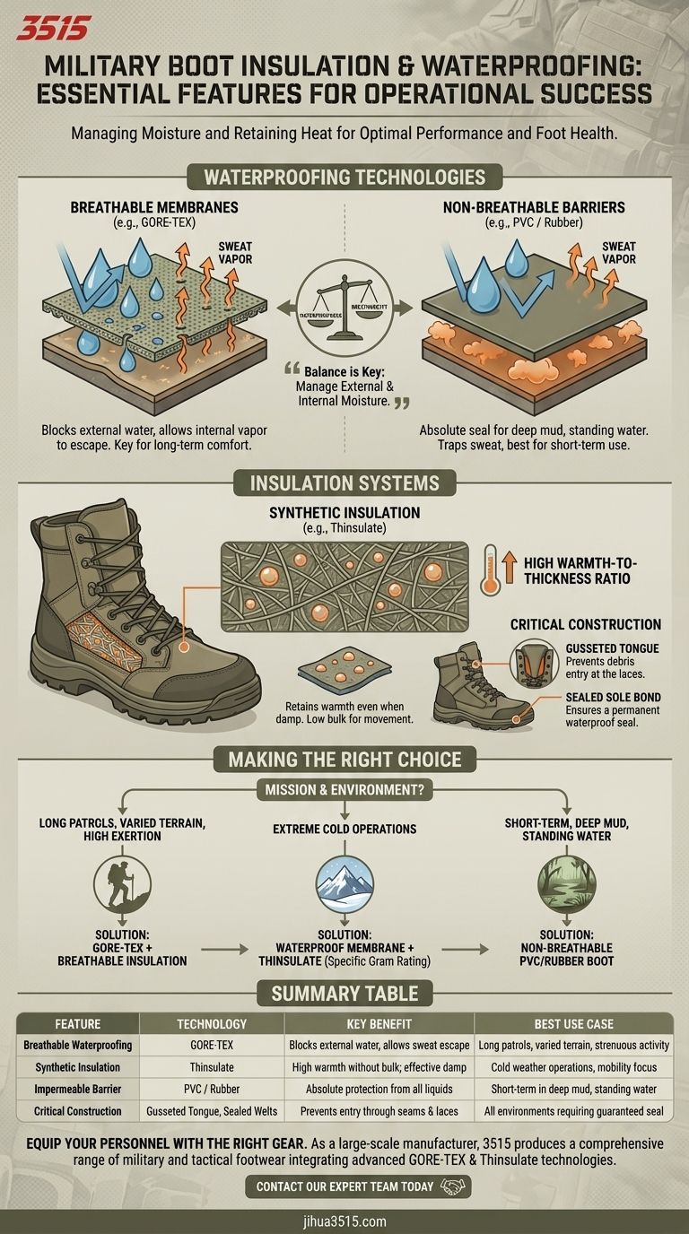 ما هي الميزات التي تعزز العزل والعزل المائي في الأحذية العسكرية؟ تقنيات رئيسية لنجاح المهمة دليل مرئي