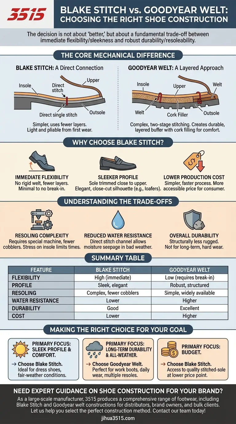Pourquoi choisir le montage Blake plutôt que le montage Goodyear ? Pour un confort immédiat et un style épuré Guide Visuel