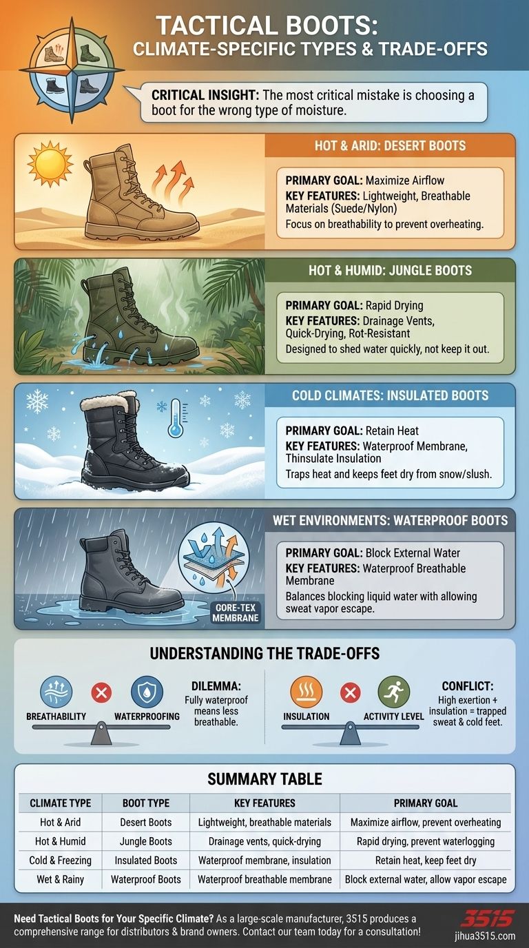 Quels sont les types courants de bottes tactiques basés sur le climat ? Trouvez la botte parfaite pour votre environnement Guide Visuel