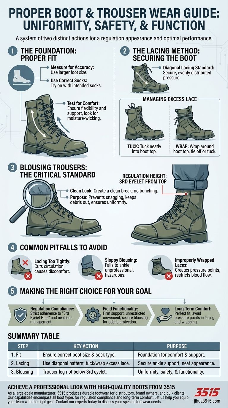 Comment les bottes doivent-elles être lacées et portées avec un pantalon ? Un guide des normes réglementaires Guide Visuel