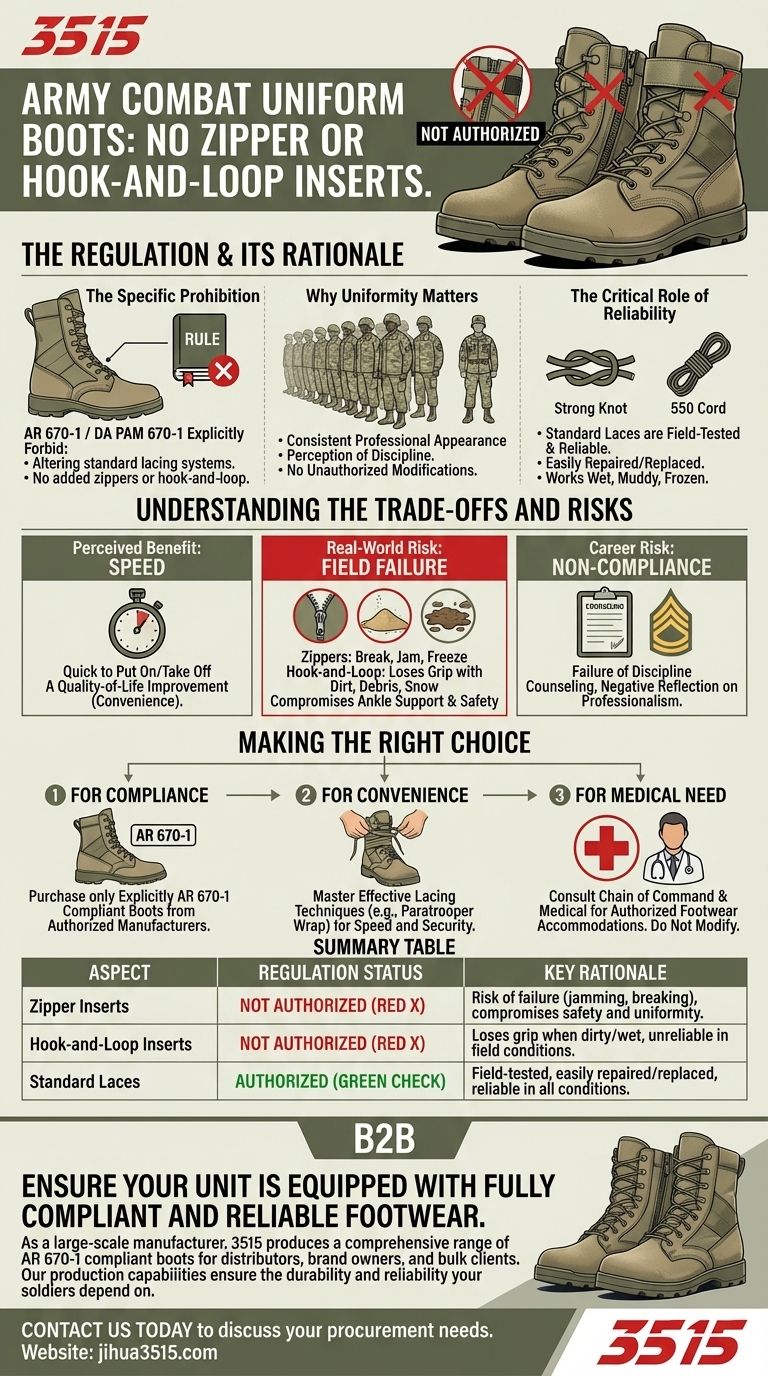 Les insertions zippées ou à fermeture auto-agrippante sont-elles autorisées pour les bottes de l'uniforme de combat de l'armée ? Non, voici pourquoi. Guide Visuel