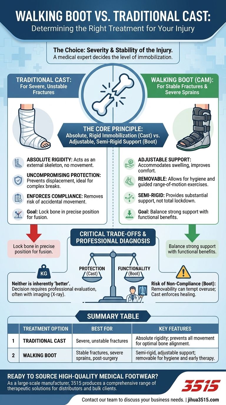 歩行用ブーツと従来のギプス、どちらが必要になるかは、怪我のどのような要因によって決まるのでしょうか？ 成功への鍵 ビジュアルガイド