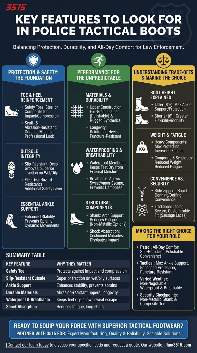 Quali sono le caratteristiche chiave da cercare negli stivali tattici da polizia? Una guida alla sicurezza, alla durata e al comfort Guida Visiva