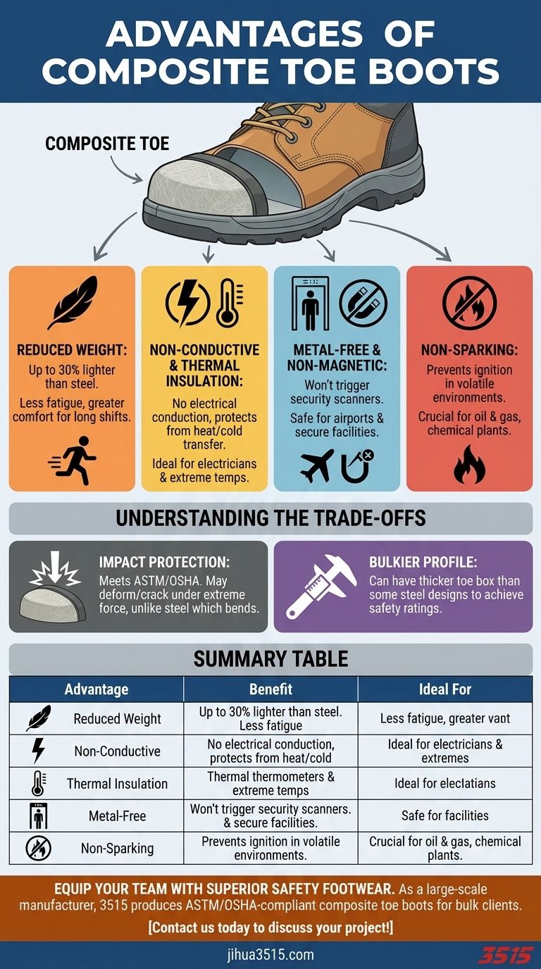 Quali sono i vantaggi degli scarponi con punta composita rispetto a quelli con punta in acciaio o lega? Leggeri, non conduttivi e sicuri Guida Visiva