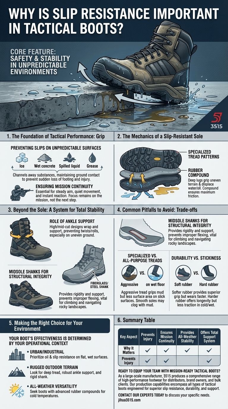 전술 부츠에서 미끄럼 방지 기능이 중요한 이유는 무엇인가요? 임무 수행에 필수적인 안전과 안정성을 보장합니다. 시각적 가이드