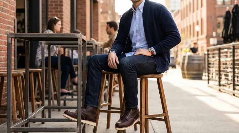 모카신 부츠로 스마트 캐주얼 주말룩을 연출하는 핵심 요소는 무엇일까요? 세련되고 편안한 스타일을 완성하세요.