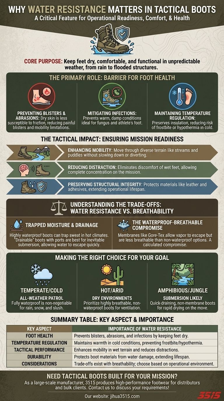 Pourquoi la résistance à l'eau est-elle une caractéristique importante des bottes tactiques ? Assurer la préparation opérationnelle et la santé des pieds Guide Visuel