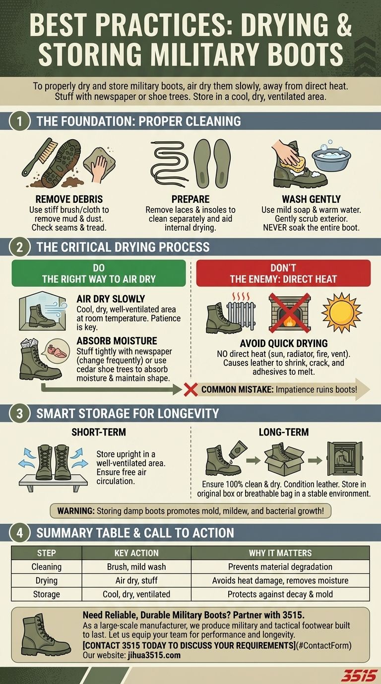 Quais são as melhores práticas para secar e armazenar botas militares? Prolongue a sua vida útil e prontidão Guia Visual
