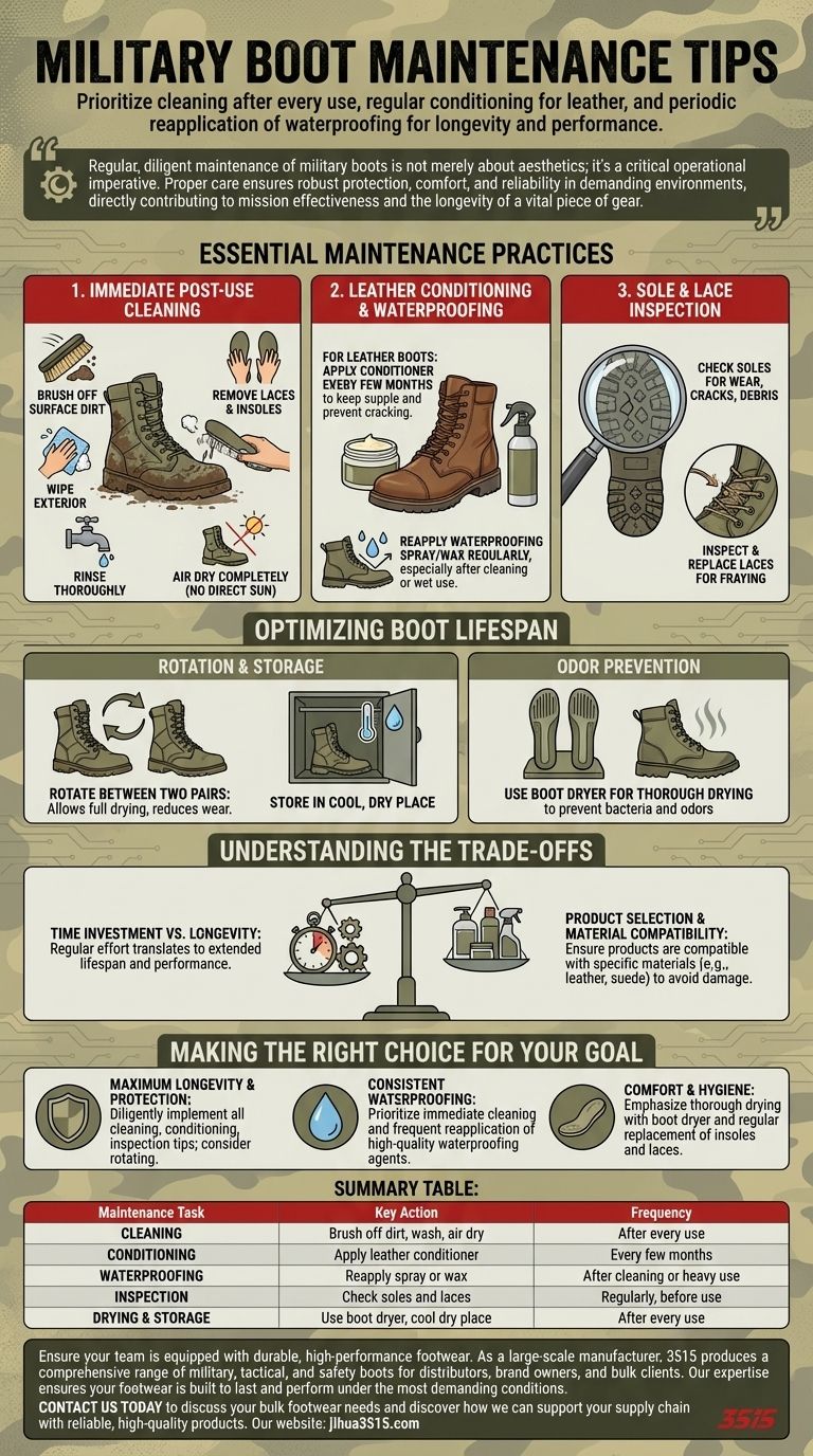 Quels sont quelques conseils d'entretien régulier pour les bottes militaires ? Maximiser la durée de vie et les performances Guide Visuel