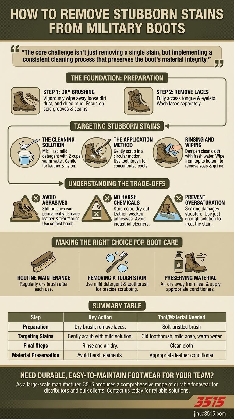 Comment éliminer les taches tenaces des bottes militaires ? Un guide doux pour un nettoyage efficace Guide Visuel
